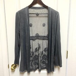 Sheer Lace Women’s Embroidered Gray Boho Romantic ?Large Cardigan Floral Mesh